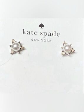 Kate Spade New York Faux Pearl and Crystal Triangle Stud Earrings